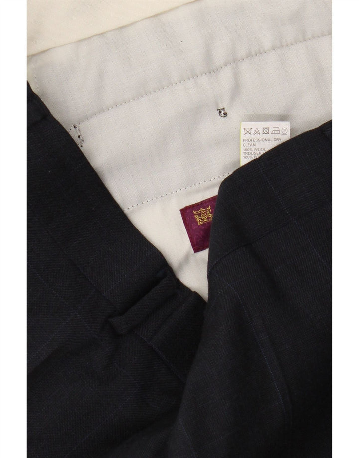 Pantaloni da abito dritti da uomo Marks & Spencer W38 L29 lana a quadri blu navy