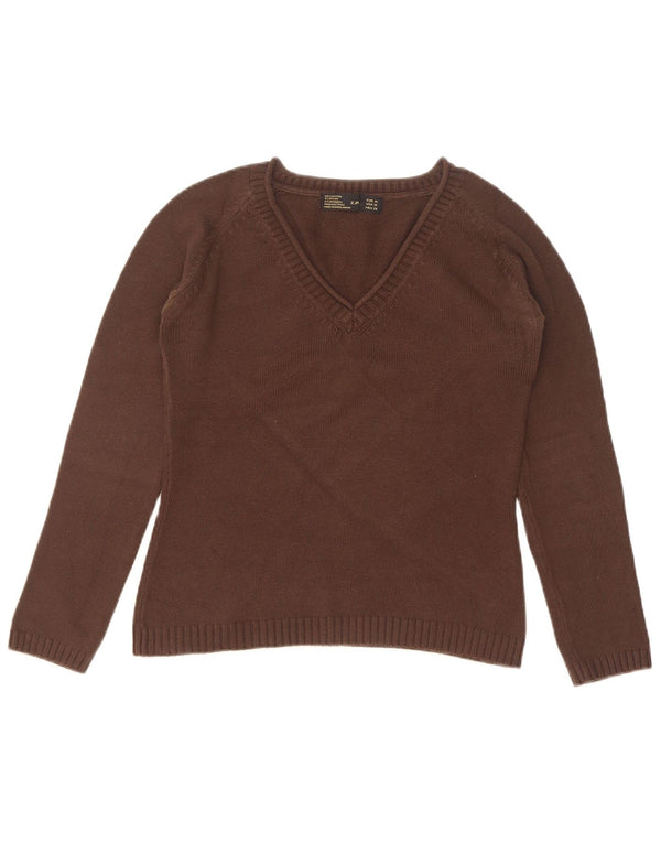 Maglione corto con scollo a V da donna Zara UK 12 Cotone marrone medio
