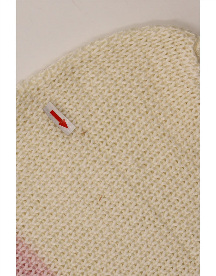 Maglione vintage da donna con scollo a barca UK 14 a righe grandi bianco sporco