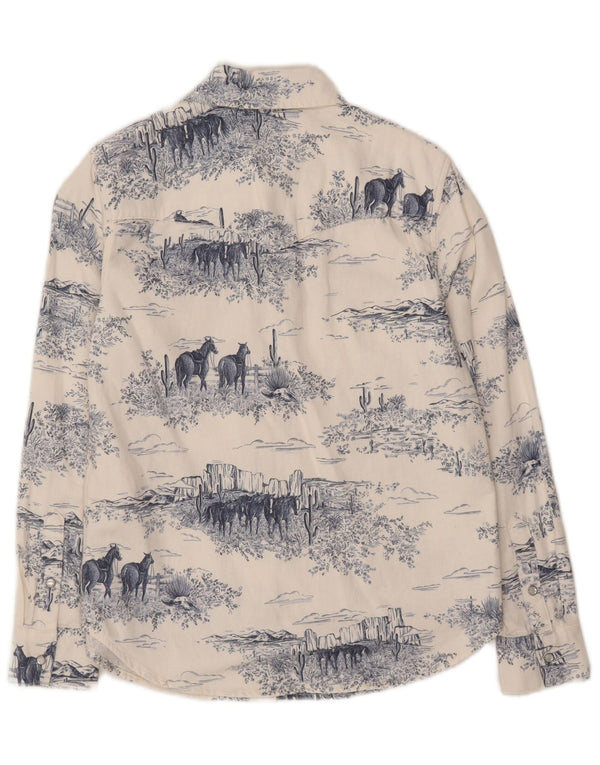 Levi's Camicia in denim grafico da donna UK 10 Piccolo cotone con stampa animalier bianco sporco