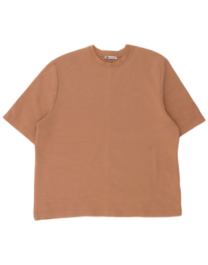T-shirt Zara da uomo Top in cotone beige medio
