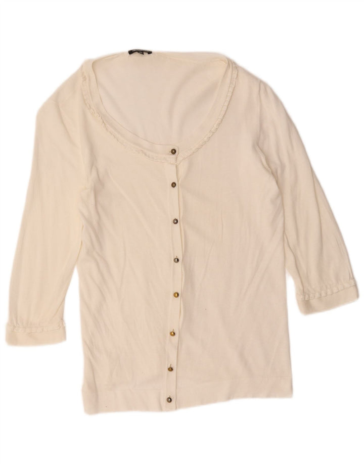 Massimo Dutti Maglione cardigan con maniche a 3/4 da donna UK 14 Large Bianco