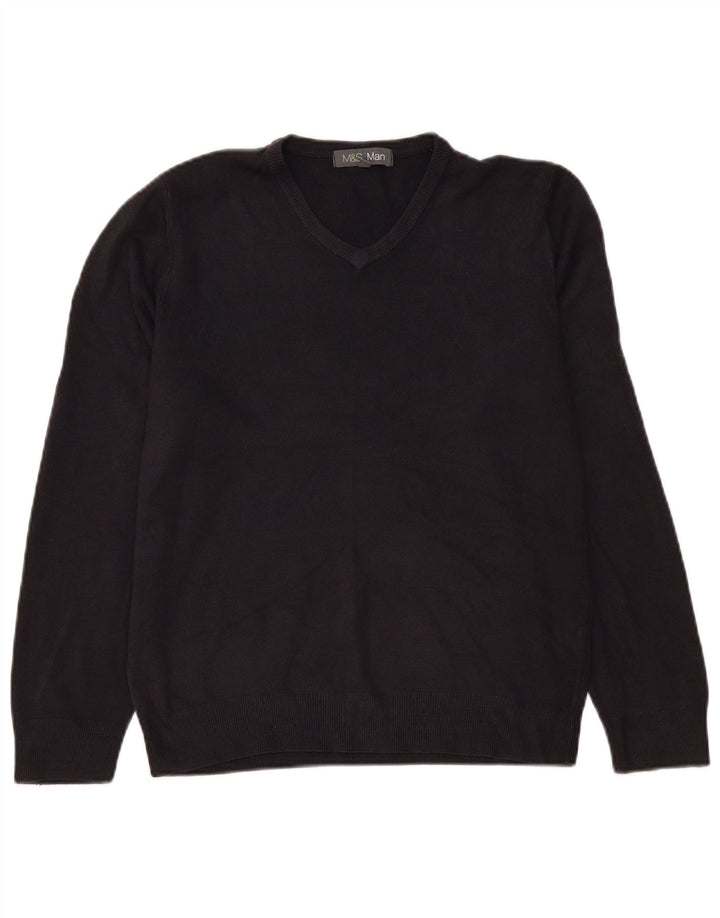 Maglione da uomo con scollo a V Marks & Spencer medio blu navy in acrilico