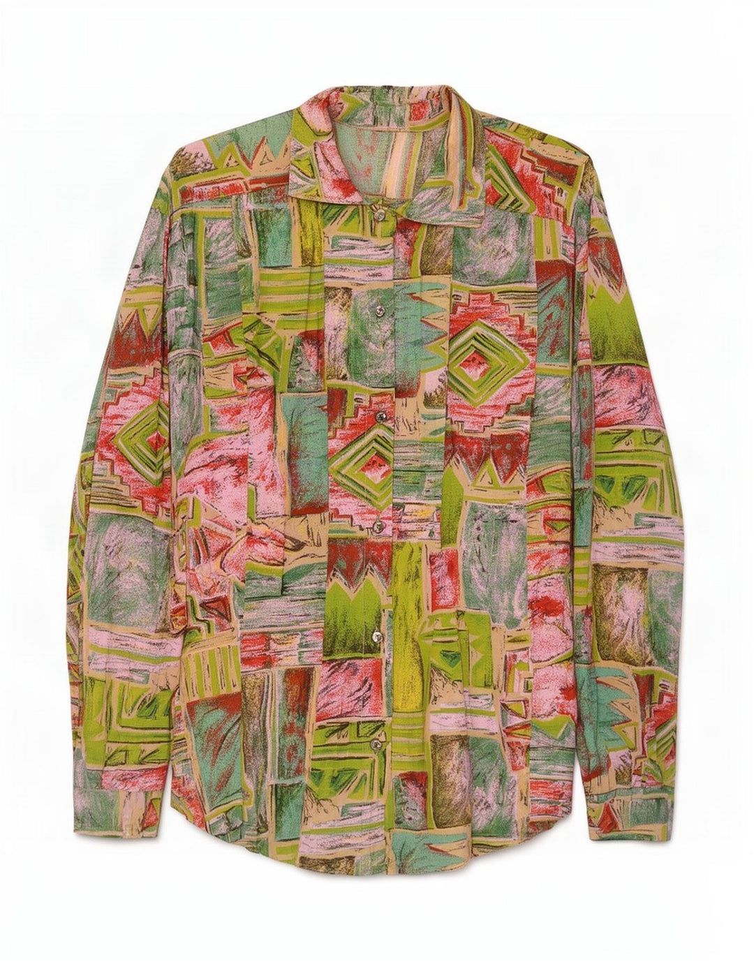 Camicia vintage da donna UK 16 grande geometrica multicolore