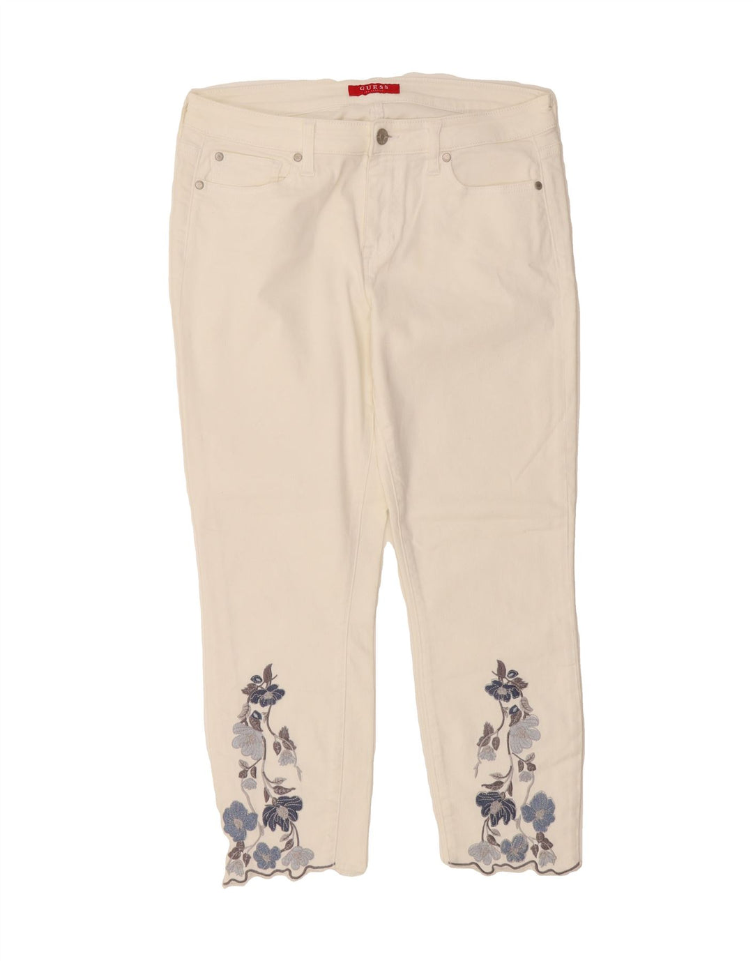 GUESS Womens Cropped Jeans W32 L23 White Floral Vintage Guess and Second-Hand Guess from Messina Hembry 