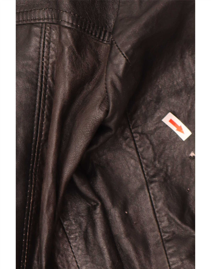 Giacca blazer in pelle vintage da donna a 3 bottoni IT 44 media nera