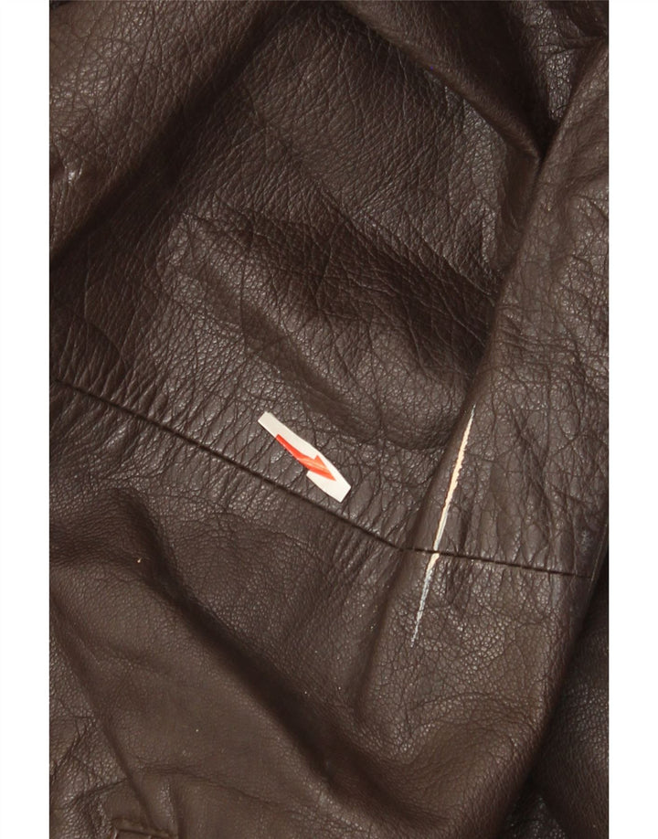 Giacca in pelle vintage da donna UK 22 3XL Marrone