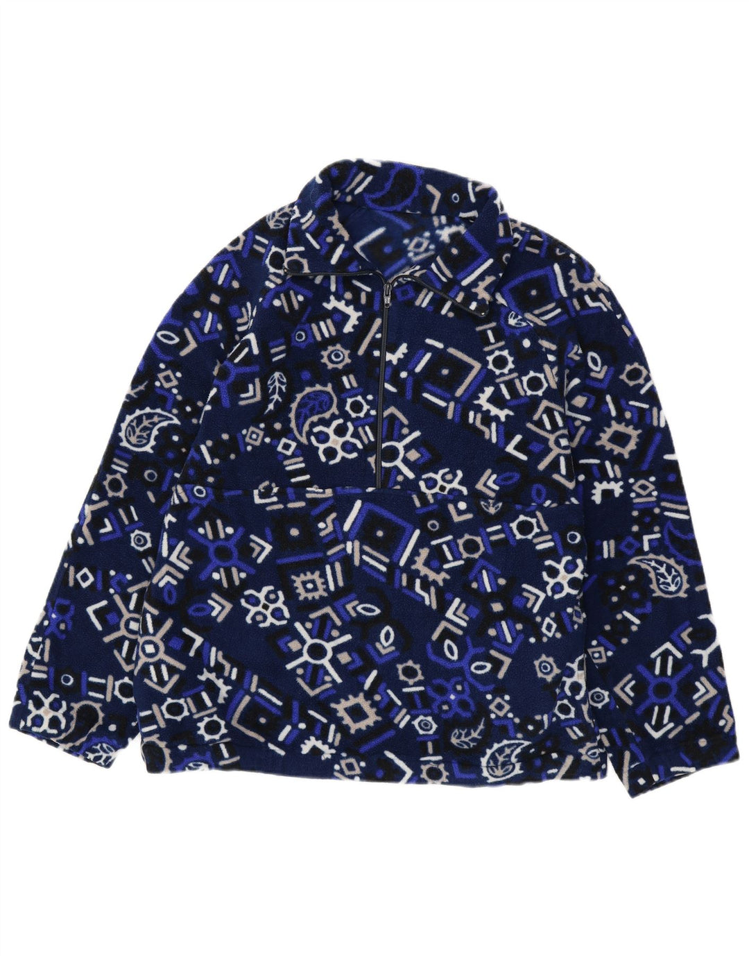 Maglione in pile da uomo con zip e collo VINTAGE grande blu navy geometrico