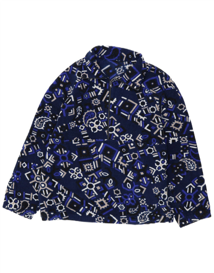 Maglione in pile da uomo con zip e collo VINTAGE grande blu navy geometrico