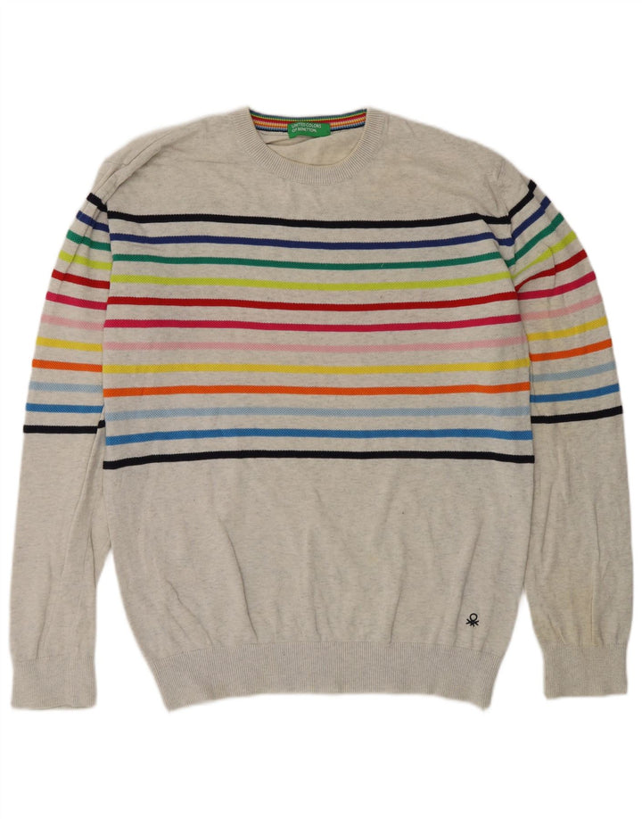 Maglione da uomo girocollo Benetton grigio medio a righe
