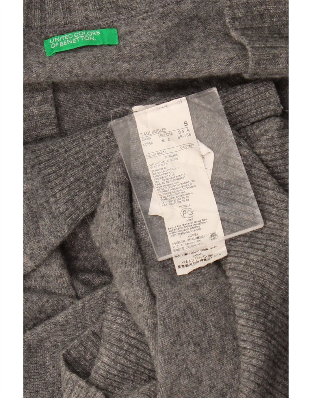 BENETTON Maglione oversize da donna con scollo a V lungo e lungo UK 10 Piccolo Grigio