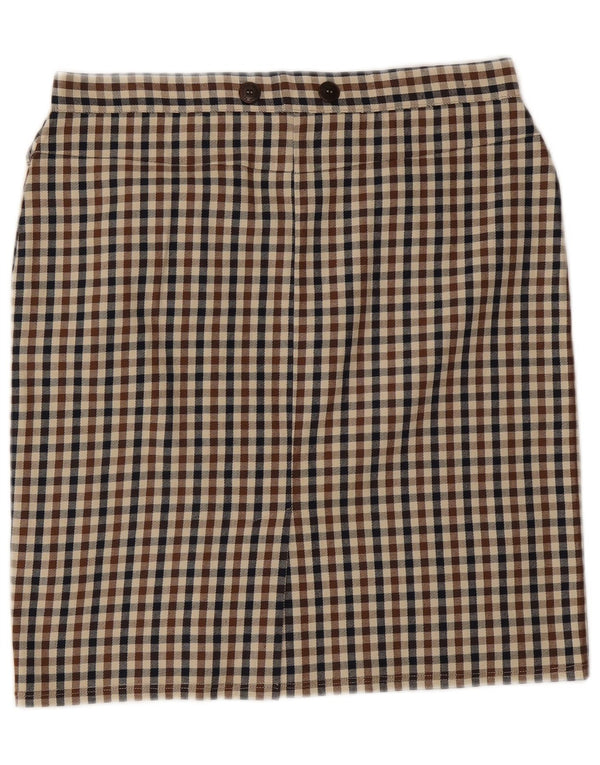 AQUASCUTUM Womens Straight Skirt UK 14 Medium W32 Beige Gingham