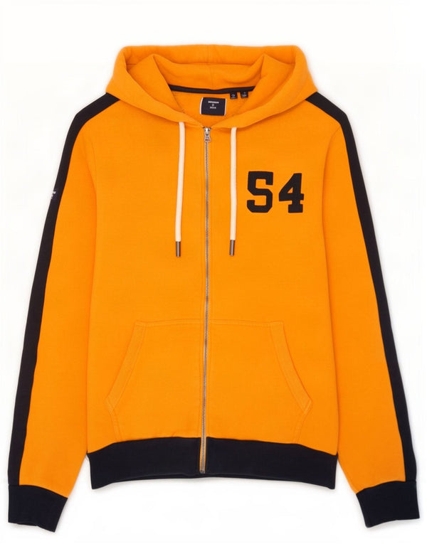 Felpa con cappuccio e zip grafica da uomo Superdry, in cotone color block arancione grande