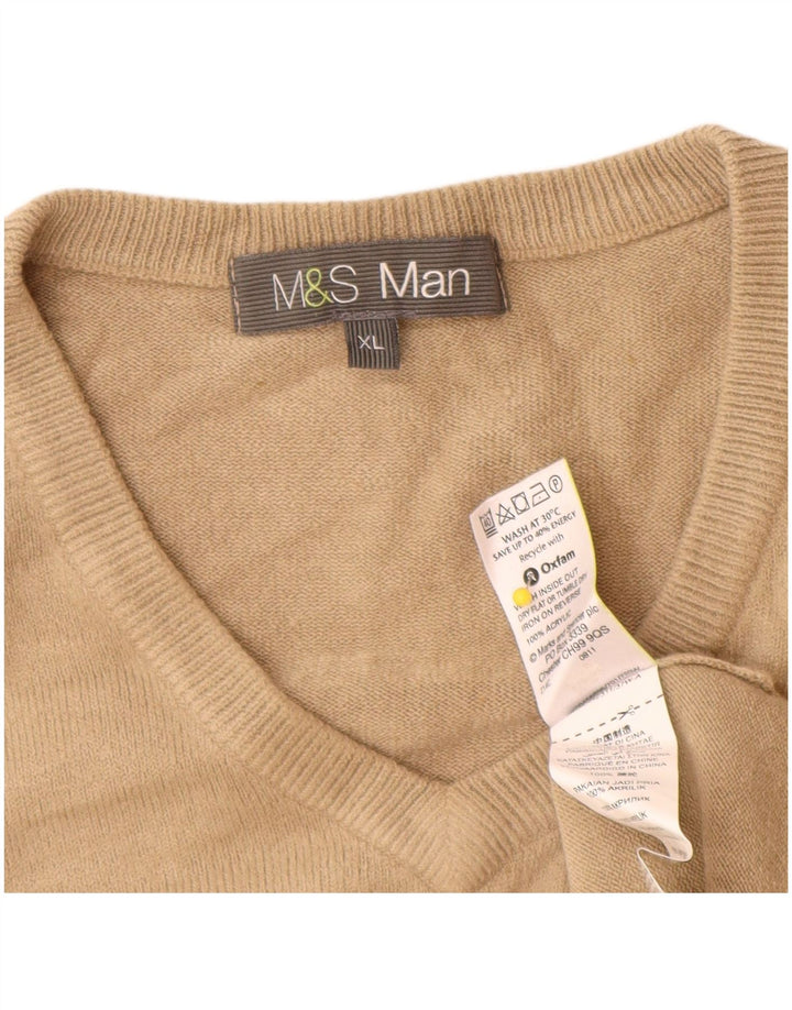 Maglione da uomo con scollo a V Marks & Spencer XL in acrilico beige