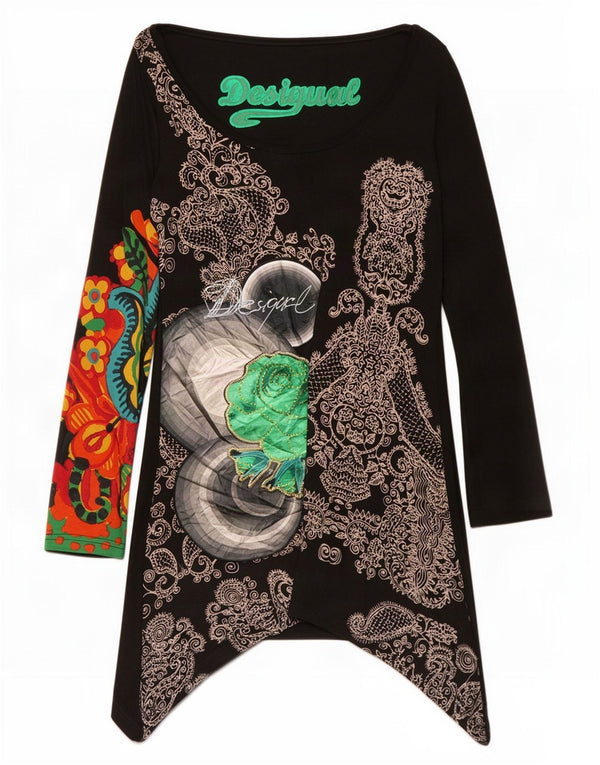 Abito tunica asimmetrico grafico da donna Desigual UK 10 piccolo nero