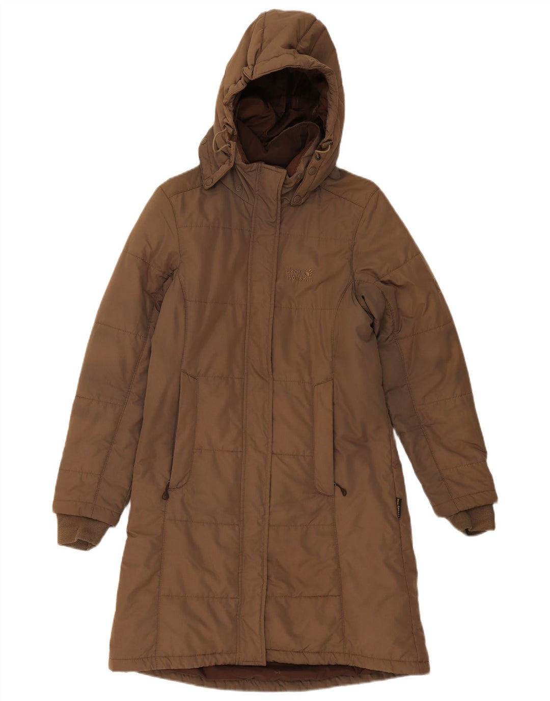 Cappotto imbottito con cappuccio da donna Jack Wolfskin UK 8 piccolo poliestere marrone