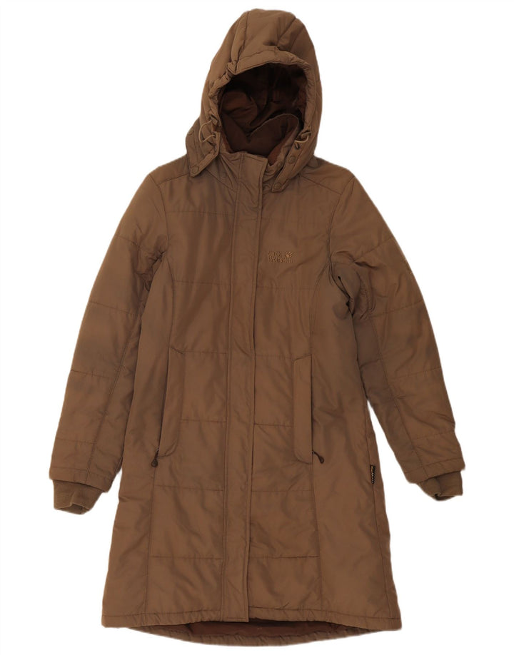 Cappotto imbottito con cappuccio da donna Jack Wolfskin UK 8 piccolo poliestere marrone