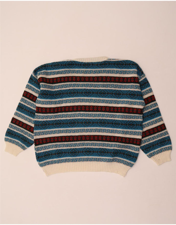 Maglione maglione girocollo da uomo vintage XL multicolore geometrico