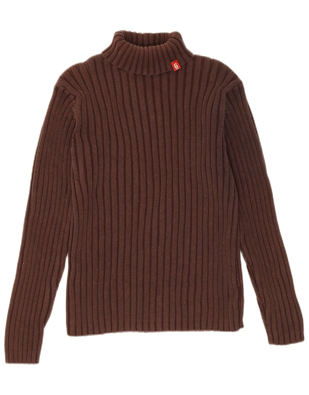 GUESS Womens Roll Neck Jumper Sweater UK 14 Large Brown Cotton