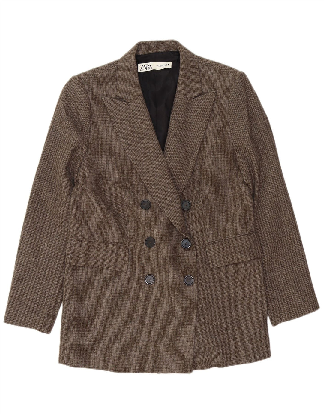 Giacca blazer doppiopetto da donna Zara UK 16 grande pied de poule marrone