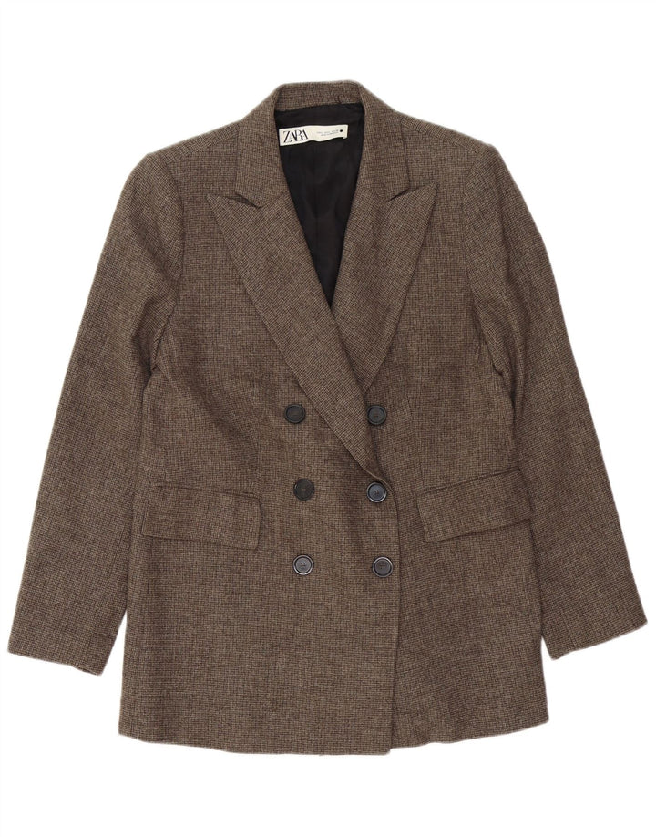 Giacca blazer doppiopetto da donna Zara UK 16 grande pied de poule marrone
