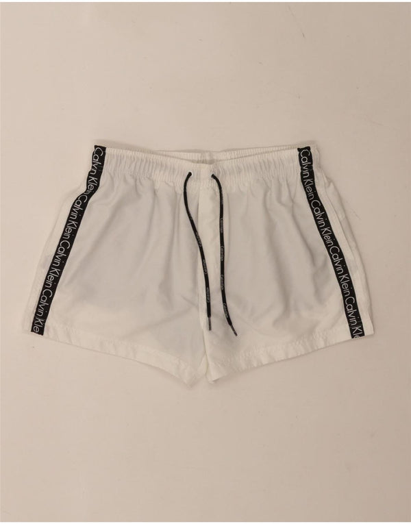Pantaloncini da bagno grafici da uomo Calvin Klein a blocchi di colore bianco medio