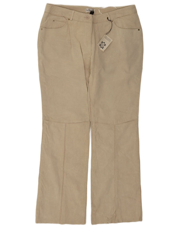 Pantaloni vintage in pelle scamosciata a vita alta da donna UK 20 2XL W34 L33 Pelle beige