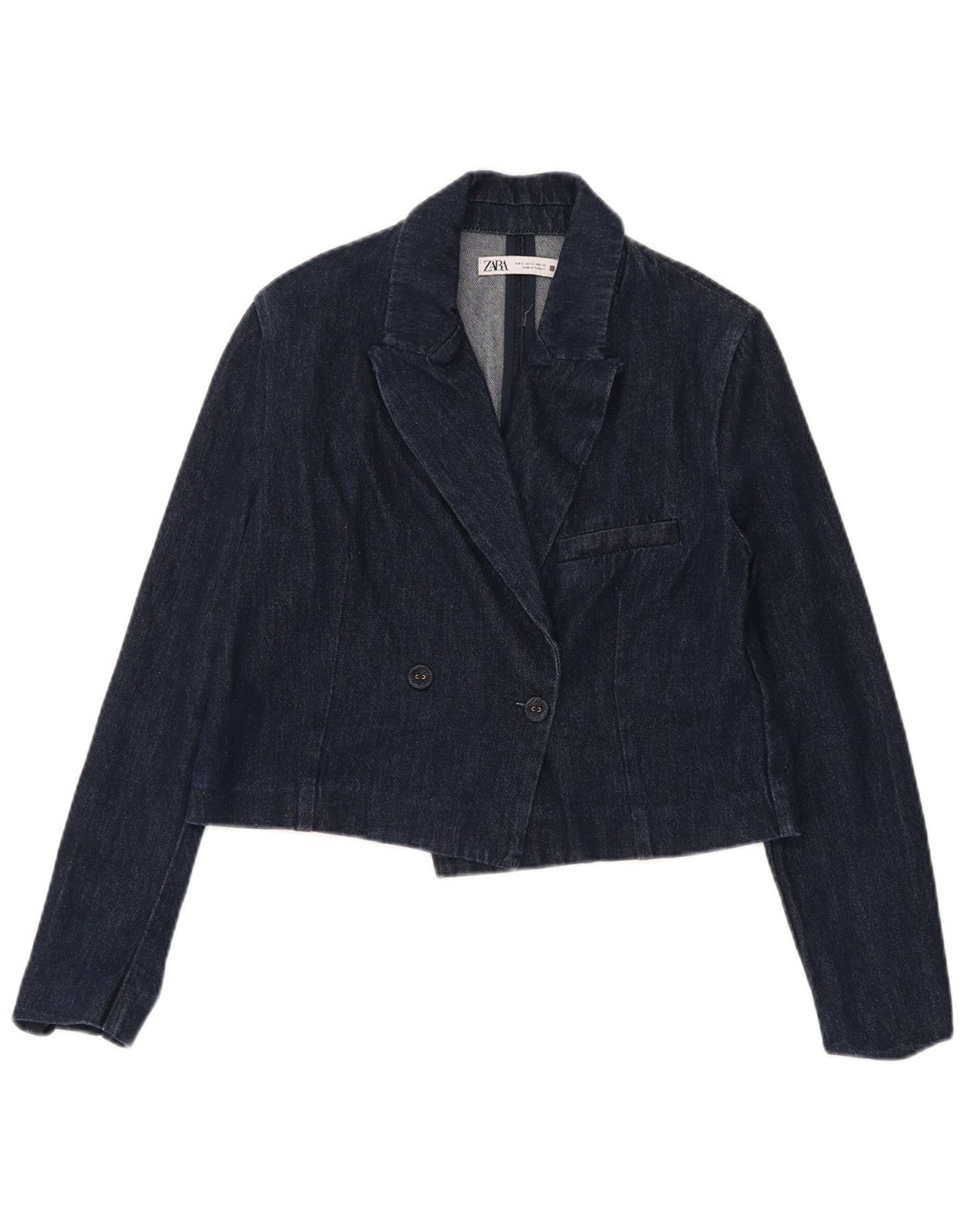Giacca blazer in denim doppio petto corta da donna Zara UK 10 piccola blu navy