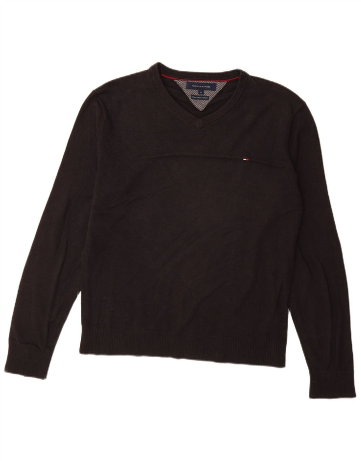 Maglione maglione con scollo a V da uomo Tommy Hilfiger cotone nero medio