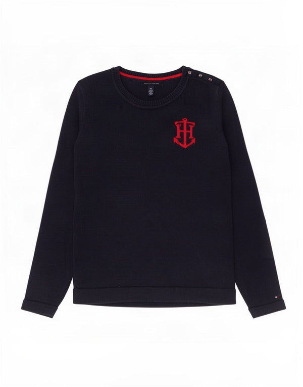 Maglione maglione con scollo a barca da donna Tommy Hilfiger UK 10 piccolo cotone blu navy