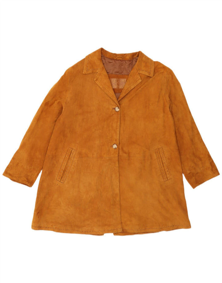 Giacca vintage in pelle scamosciata da donna UK 14 in pelle marrone medio