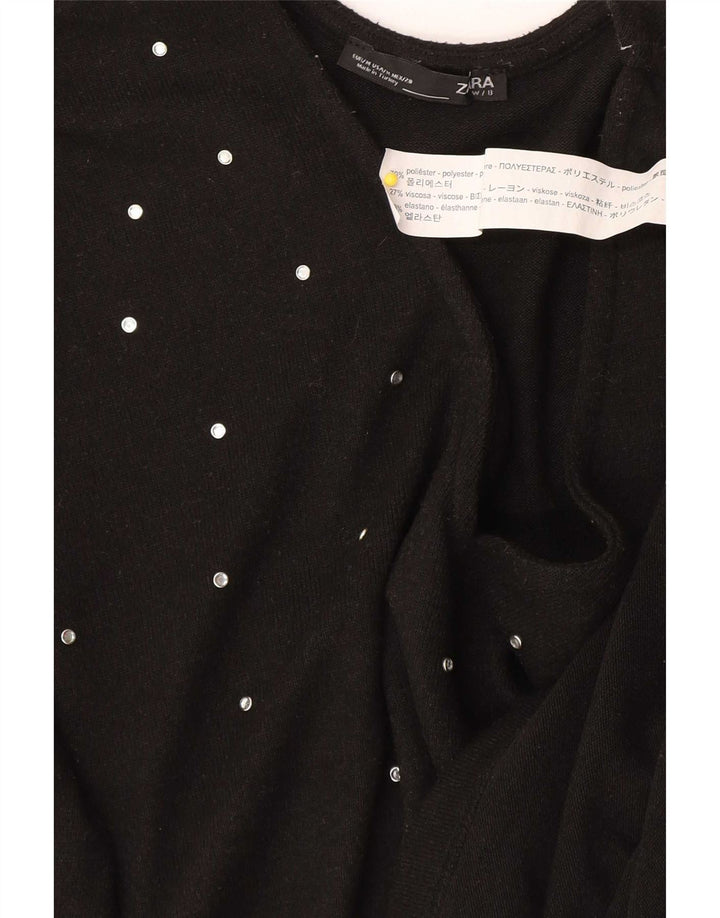 Top Zara da donna a maniche lunghe UK 14 poliestere maculato nero medio