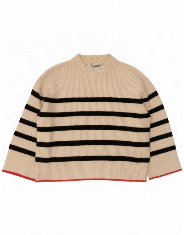 Maglione girocollo oversize da donna Zara UK 14 a righe beige medio