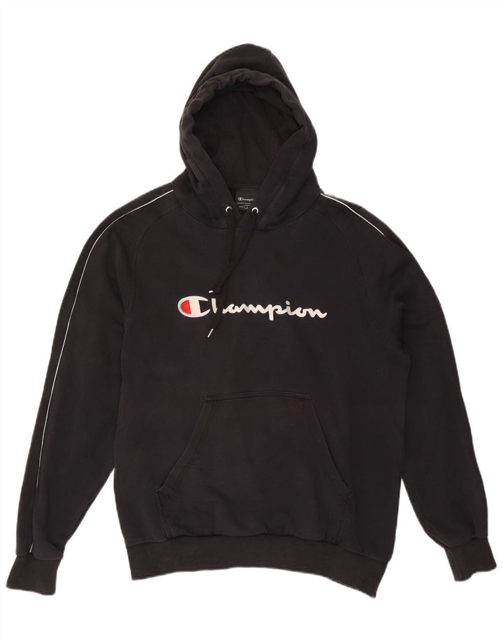 Maglione con cappuccio grafico da uomo CHAMPION grande in cotone nero