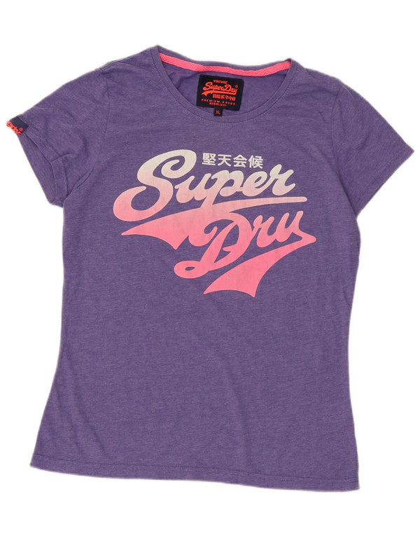 T-shirt grafica da donna SUPERDRY Top UK 18 XL cotone viola