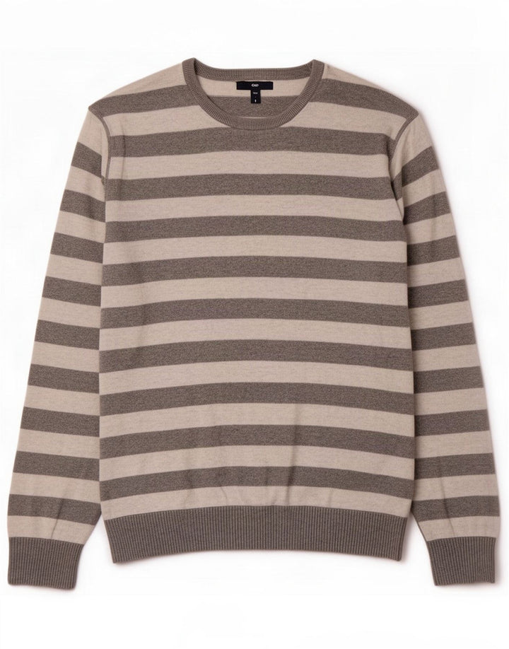 Gap Maglione girocollo da uomo girocollo in cotone a righe grandi grigie