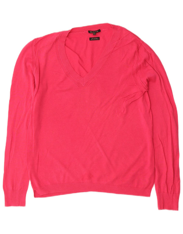 Maglione maglione con scollo a V da donna Massimo Dutti UK 14 grande cotone rosa