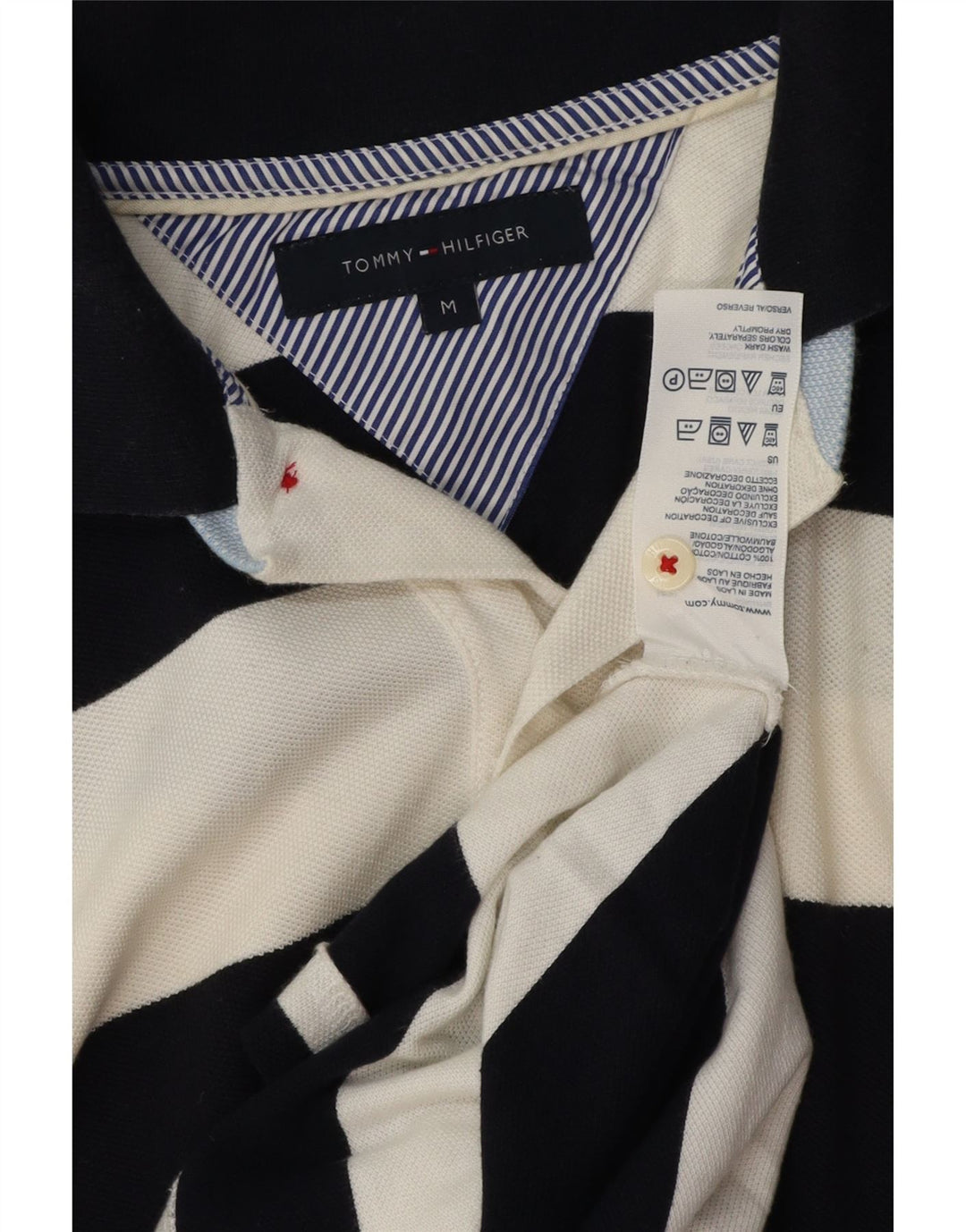 Polo da uomo Tommy Hilfiger media cotone a righe blu navy