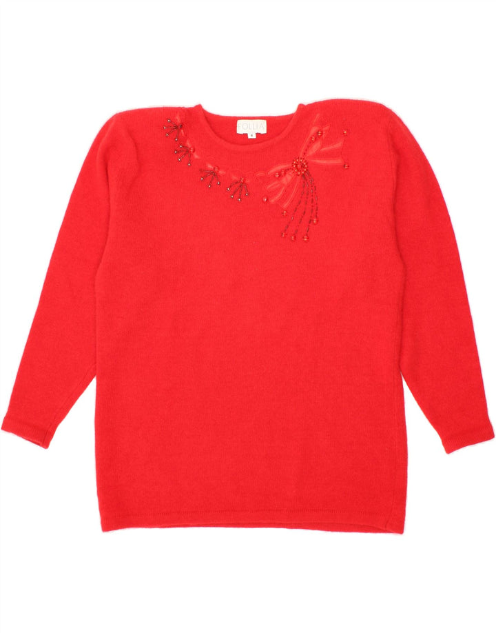 VINTAGE Womens Oversized Crew Neck Jumper Sweater UK 14 Medium Red Vintage Vintage and Second-Hand Vintage from Messina Hembry 