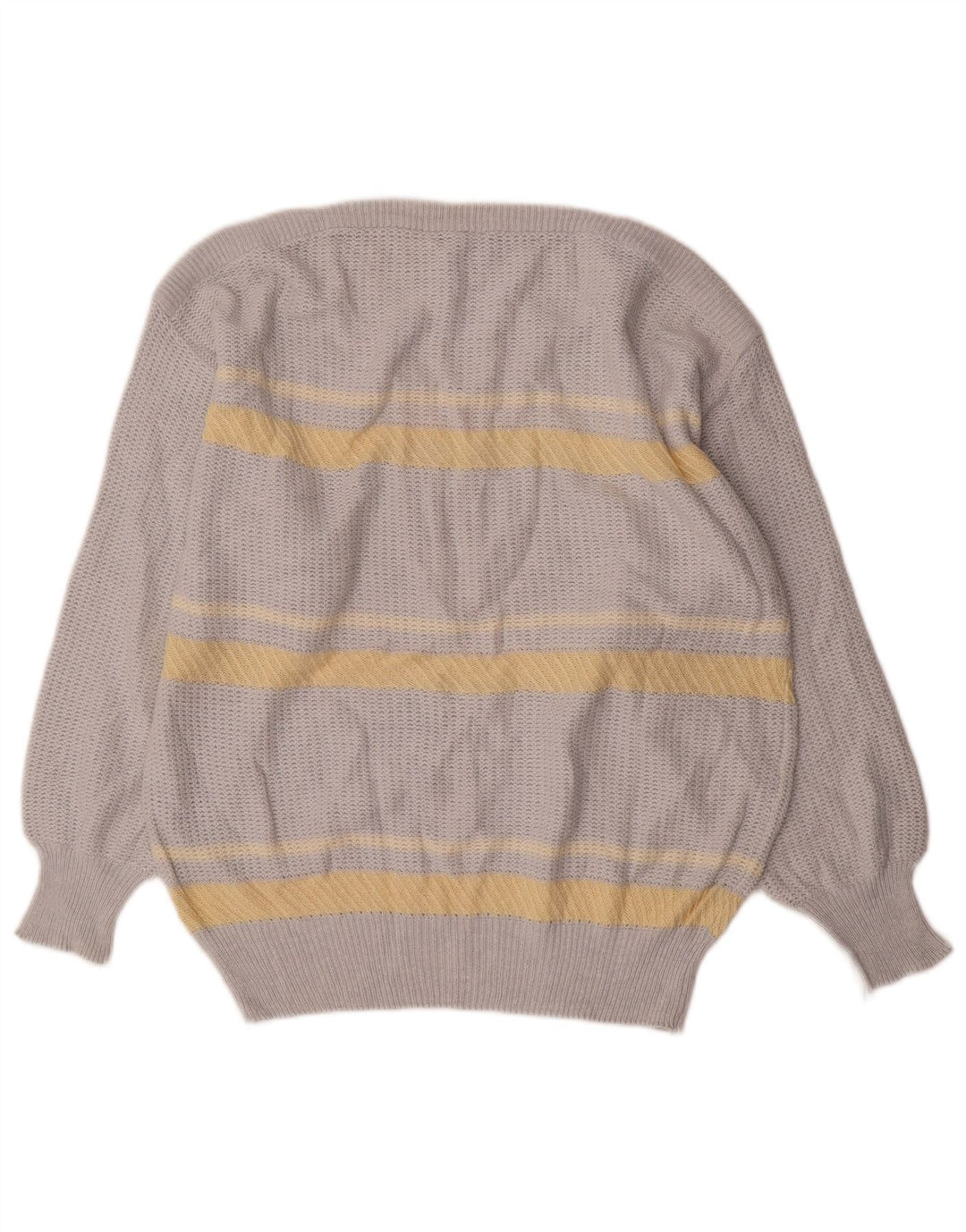 Maglione vintage da uomo con scollo a barca in cotone a righe grigio medio