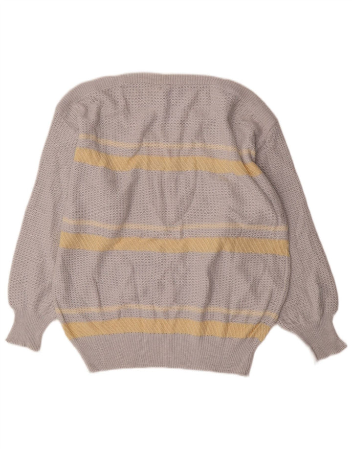 Maglione vintage da uomo con scollo a barca in cotone a righe grigio medio