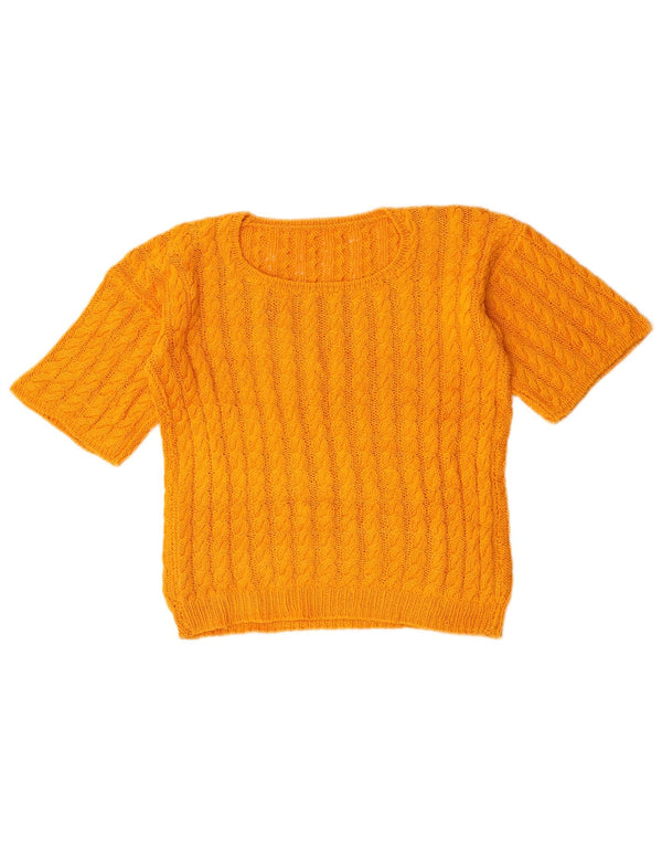 Maglione vintage da donna con scollo a barca corto UK 14 Giallo medio