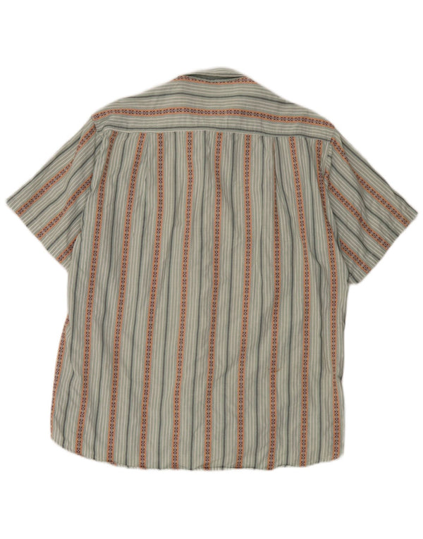 Camicia vintage da uomo a maniche corte in cotone a righe verde medio