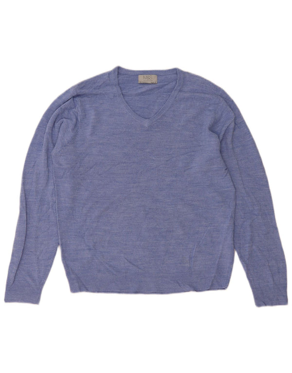 Maglione da uomo Marks & Spencer vestibilità regolare con scollo a V, acrilico blu medio