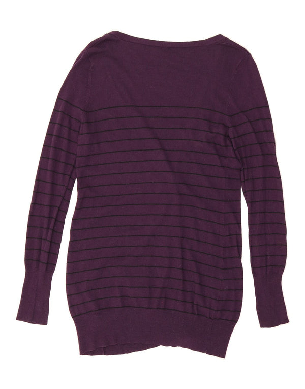 MOSSIMO Womens Longline Cardigan Sweater UK 16 Large Purple Striped Nylon