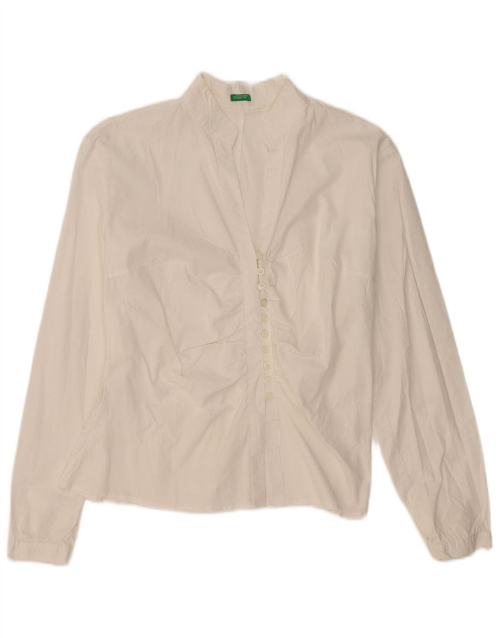 BENETTON Camicia Camicetta da Donna UK 14 Medio Bianco