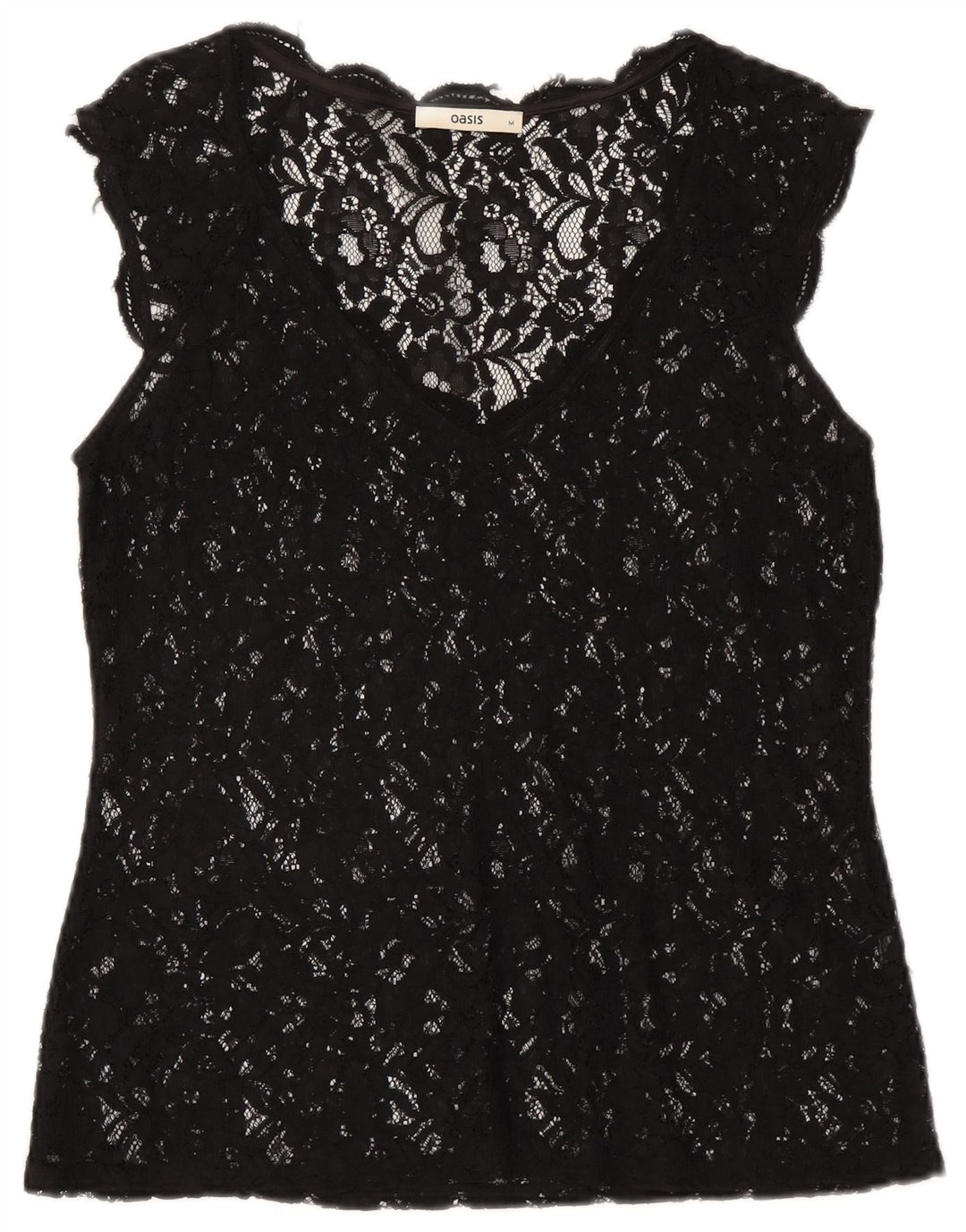 Oasis Camicetta in pizzo trasparente da donna Top UK 12 Medio Nero Floreale