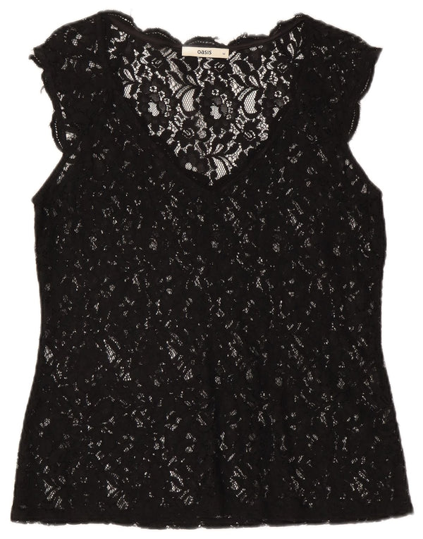 Oasis Camicetta in pizzo trasparente da donna Top UK 12 Medio Nero Floreale