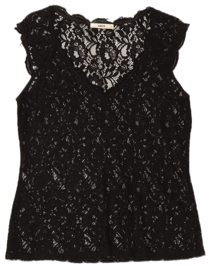 Oasis Camicetta in pizzo trasparente da donna Top UK 12 Medio Nero Floreale