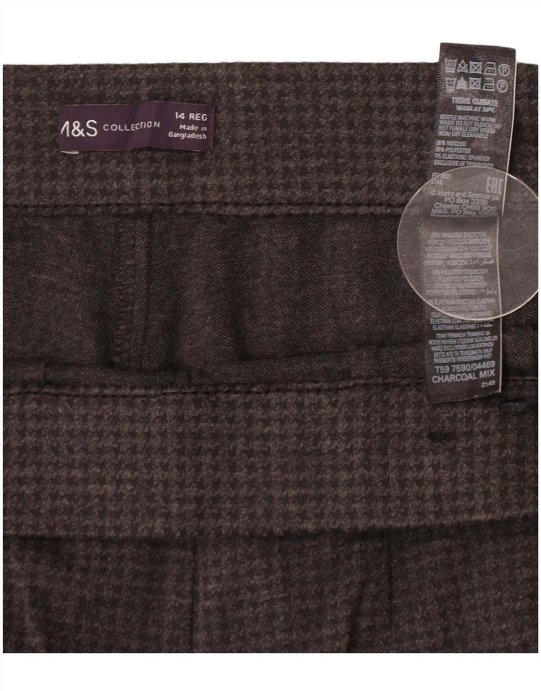 Pantaloni da donna Marks & Spencer UK 14 Large W32 L28 Pied de poule grigio